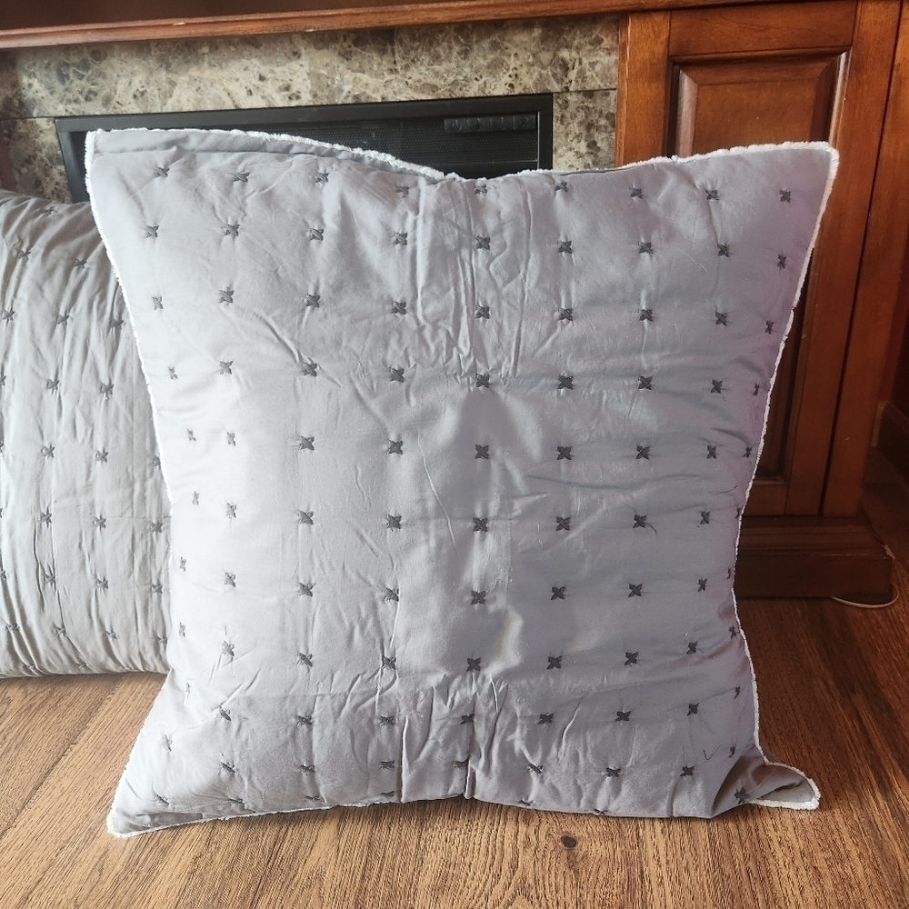 NWOT Gray Patchwork Euro Pillow Covers Set of 2 - Picture 2 of 3